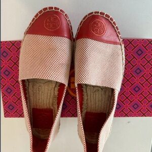 Tory Burch Red and Cream Espadrilles
